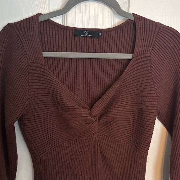 Brown Ribbed Long Sleeve Top - Picture 3 of 5